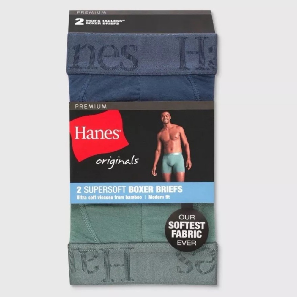Premium Hanes Men's SuperSoft Boxer Briefs 2pk - Green/ Black XL Damaged Box